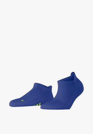 Calcetines tobilleros azules con un diseño elegante y texturizado y puntera reforzada. Presentan un brillante logo amarillo en el lateral para mayor visibilidad.