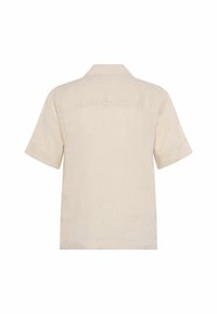 Chemise décontractée beige à manches courtes avec col vue de dos, design uni et coupe ample.