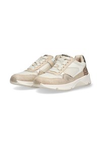Helle beige Sneaker aus strukturiertem Mesh und Wildleder-Akzenten, mit einem Leopardenmuster und kontrastierenden weißen Schnürsenkeln.