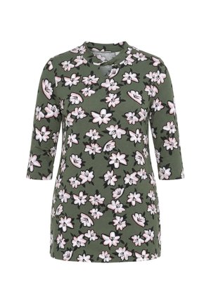 Ulla Popken, FLORAL PRINT 3/4 SLEEVE KNIT TUNIC - Tunique - olive grey