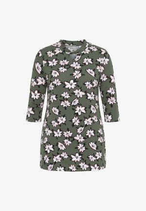 Ulla Popken, FLORAL PRINT 3/4 SLEEVE KNIT TUNIC - Tunikaer - olive grey