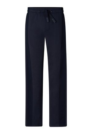 Donkerblauwe sweatpants met rechte pijpen, elastische tailleband en bijpassende trekkoord, voorzien van een subtiel reliëflogo op het linkerbeen.