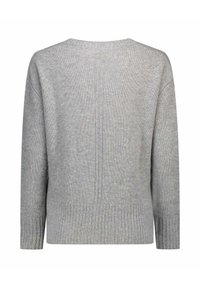 Maglione grigio a girocollo con vestibilità comoda, caratterizzato da orlo e polsini a costine, trama lavorata a maglia e un sottile dettaglio con cucitura verticale sul retro.