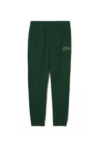 Zelené tepláky s elastickým pasem, dvěma bočními kapsami a vyšívaným logem krokodýla na levé straně. Měkká textilie.