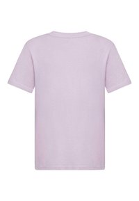 Short-sleeve T-shirt in light lavender, made of soft cotton. Features a crew neckline and straight hem. Simple and unadorned design.