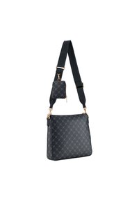 Borsa a tracolla nera con motivo, realizzata in materiale sintetico, con un gancio in metallo color oro e una piccola tasca con zip attaccata.