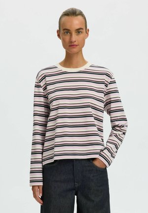 Selected, SLWESSENTIAL LS STRIPED BOXY TEE NOOS - Μπλούζα με μακριά μανίκια - light-red