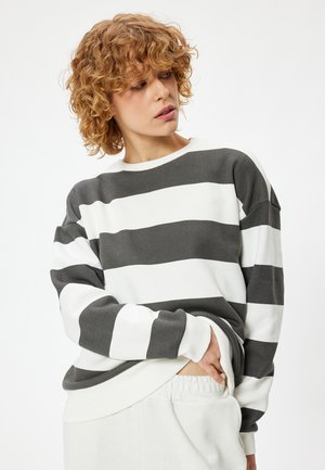 Gestreepte sweatshirt in donkergrijs en wit, met een ronde hals, lange mouwen en een ontspannen pasvorm. Gezellige katoen stof.