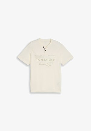 TOM TAILOR, TOM TAILOR T-SHIRT HENLEY T-SHIRT IM USED-LOOK - T-shirts print - gardenia white