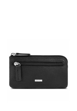 Black leather zippered pouch with textured surface, front zipper pocket with pull tab, and small silver "REDOLZ" logo plaque.