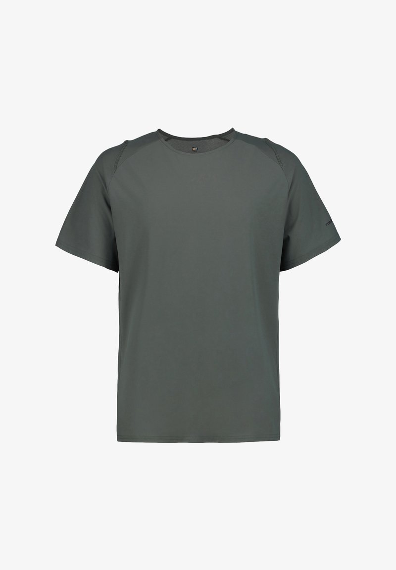 Šedé krátké tričko s kulatým výstřihem, vyrobené z hladké, lehké tkaniny. Má raglánové rukávy a minimalistický design.