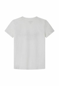 Krátký rukáv, tričko s kulatým výstřihem ve světle šedé barvě, vyrobené z měkké, lehké tkaniny. Má jednoduchý, čistý design bez grafiky.