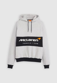 Szara bluza z kapturem z czarnym pasem z logo "Zespół Formuły 1 McLaren". Zawiera sznurki do ściągania oraz ściągacze przy mankietach i u dołu.