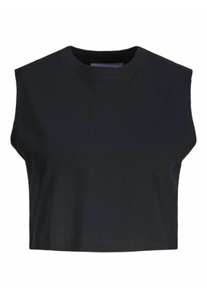 Top corto nero con design senza maniche, scollatura rotonda, realizzato in cotone, con una texture morbida e orlo pulito.