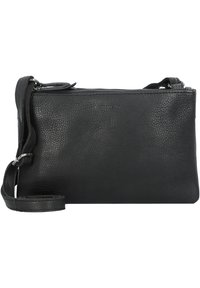 Black leather crossbody bag with a textured finish, zip closure, and adjustable strap. Simple design with no visible hardware details.