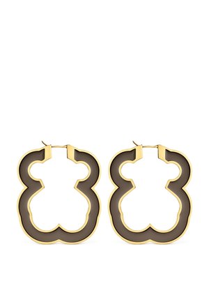 Orecchini a cerchio in oro con inserti irregolari in smalto nero simili a nuvole, con chiusure sicure.