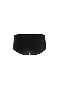Zwarte katoenen slip met een gladde textuur en een elastische tailleband. Heeft een lage taille en afgeronde beenopeningen, ontworpen voor comfort.