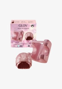 Satijnen roze haarband met strikdetail; inclusief een bijpassend ondersteuningskussen. De verpakking bevat de productnaam en gebruiksiconen.