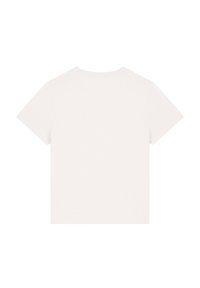 T-shirt à manches courtes en coton beige clair. Encolure ras du cou simple, texture douce, sans motifs ni ornements. Vue arrière sans logos.