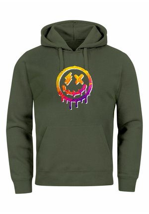 Neverless DRIP FACE SMILE NEON MOTIV TECHWEAR FASHION STREETSTYLE  - Hoodie - oliv