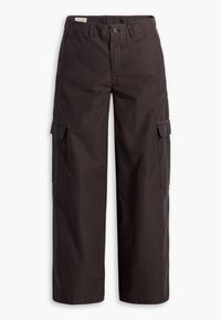 Donkerbruine cargobroeken van katoen, met een losse pasvorm, twee zijzakken en een knoopsluiting bij de taille.