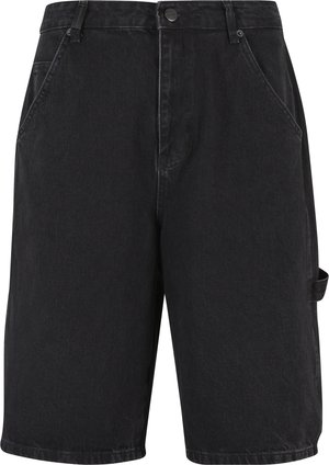 Juodi džinsiniai šortai, laisvo kirpimo, su priekinėmis kišenėmis ir šonine akcento kišene. Medžiaga turi subtilų tekstūrą ir tvirtą konstrukciją.