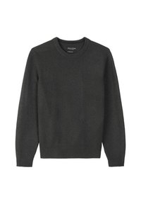 Ciemnoszara bluza z okrągłym dekoltem, wykonana z miękkiego materiału. Posiada długie rękawy oraz ściągacze na mankietach i dolnym brzegu. Minimalistyczny design.