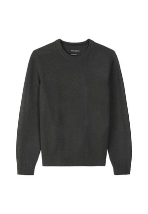 Donkergrijs crew-neck sweater gemaakt van zachte stof. Beschikt over lange mouwen en ribbelstructuur bij de manchetten en de zoom. Minimalistisch ontwerp.