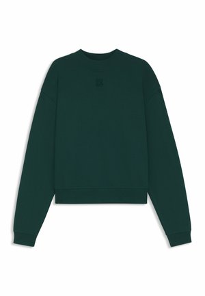 Grøn cropped sweatshirt med rund halsudskæring, ribmede manchetter og kant. Har broderet "HUGO" logo i midten af brystområdet.