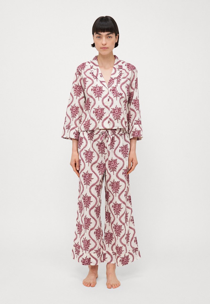 Desmond & Dempsey - PEGASUS BOXY SHIRT WIDE LEG - Conjunto de pijama - cream/pink, Ampliar