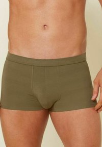 Gröna bomullsboxershorts med en åtsittande design, som har en sömlös midja och en mjuk, slät textur. Enkla och mångsidiga.