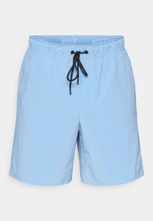 Pantaloni da bagno azzurri chiari con vita elasticizzata e cordino nero. Presentano tasche laterali e un piccolo accento di logo sull'orlo.