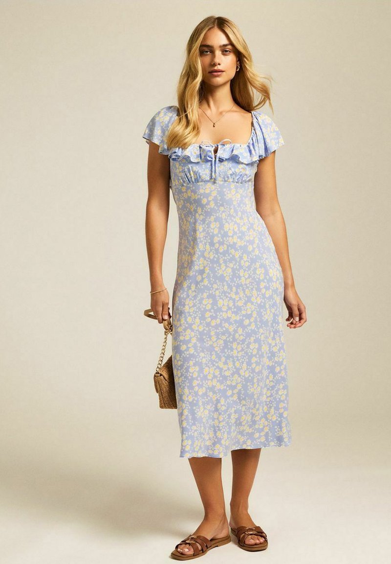 New Look - DAISY SQUARE NECK FRILL MIDI  - Day dress - blue pattern, Enlarge
