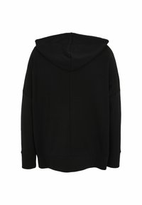 Schwarz Kapuzenpullover aus weichem Stoff, mit lässigem Schnitt, herunterhängenden Schultern und einer glatten Textur mit minimalen Details.