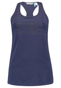 Námořnická modrá tílko vyrobené z jemného, lehkého materiálu. Disponuje designem s překříženými ramínky a s logem "O'NEILL" v tučném, opakovaném textu na přední straně.