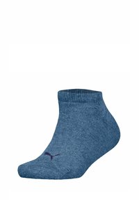 Calcetín hasta el tobillo en tejido texturizado de color azul oscuro. Presenta un diseño acanalado y un pequeño logotipo en un color contrastante cerca de la zona de los dedos.