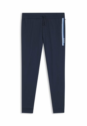 Marineblaue Jogginghosen aus weichem Material, mit elastischem Bund und Kordelzug sowie einem hellblauen Seitenstreifen mit Logodetail.