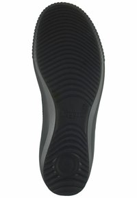 Black rubber shoe sole with a patterned tread design and textured edges. Features raised branding "legero" and a round heel section.