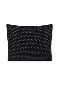 Cuscino nero di forma rettangolare, con una superficie testurizzata decorata con piccoli punti argento distribuiti uniformemente.