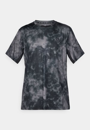 T-shirt à manches courtes de couleur gris foncé avec un motif en forme de nu, fabriqué dans un tissu lisse et léger. Doté d'un col rond et d'un détail de logo.