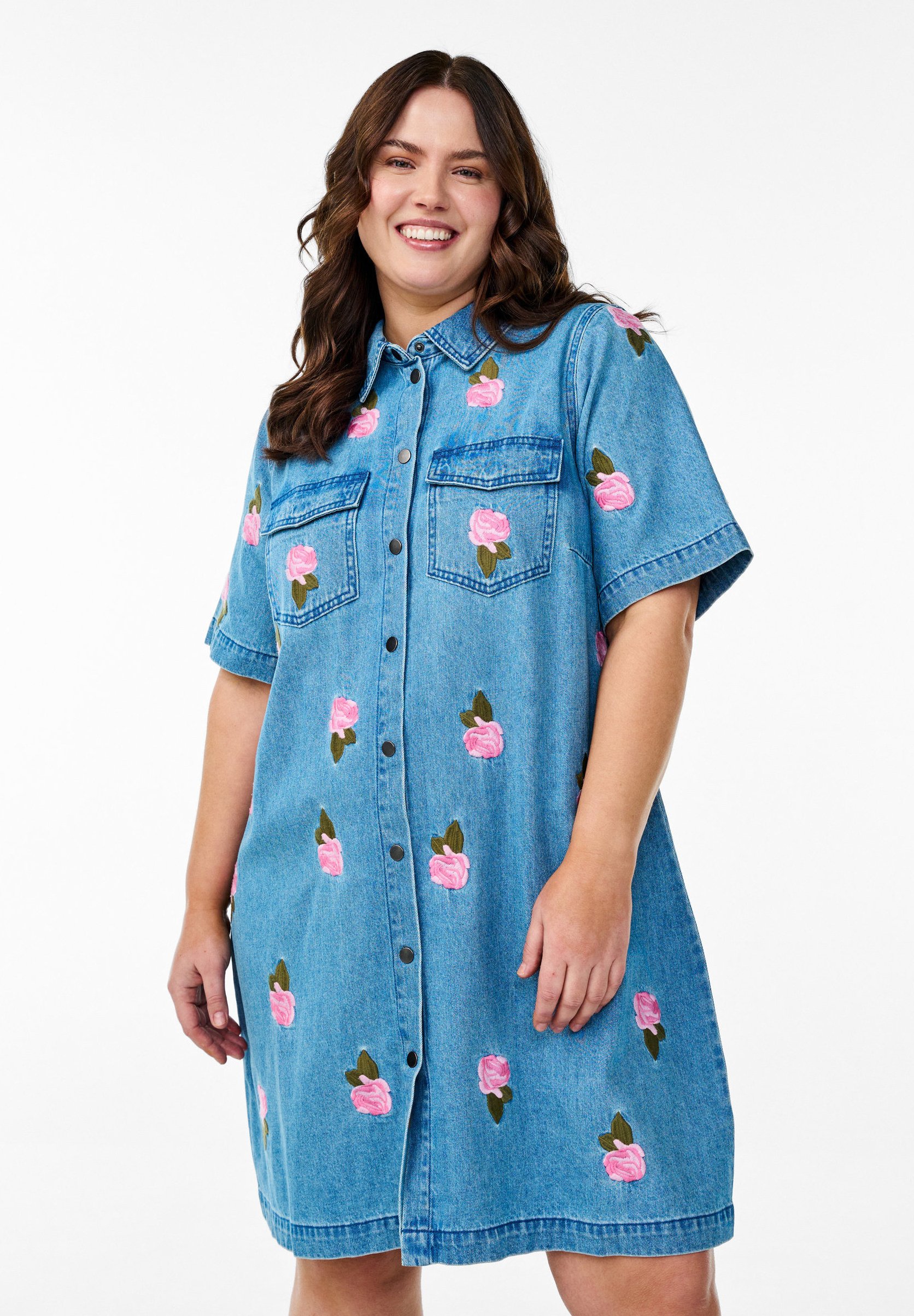 sachin and babi light blue dress Embroidered Denim Shirt Dress