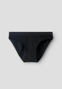 Culotte de bikini en coton noir avec une taille lisse, une coupe basse et un minimum de couture, offrant un design épuré.