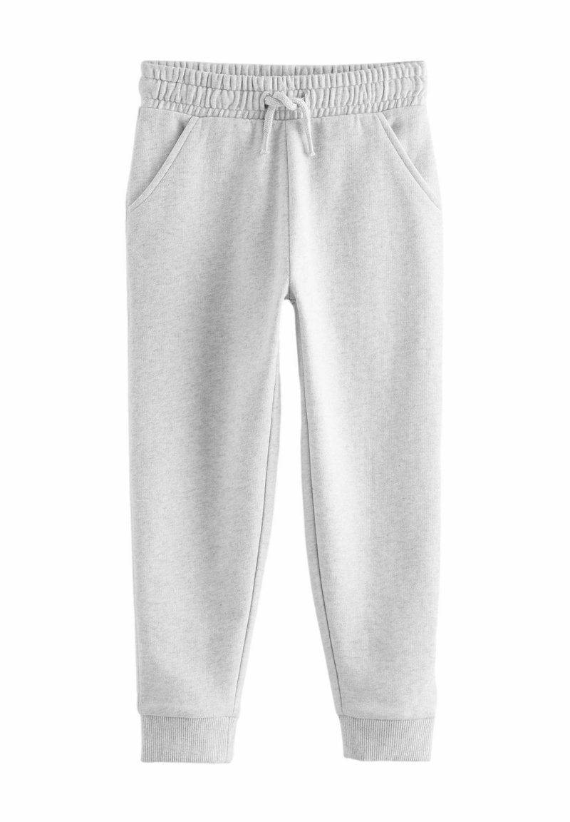 Lys grå sweatpants med elastisk talje, justerbar snøre, sidelommer og tætsiddende manchetter ved anklerne. Blødt materiale.