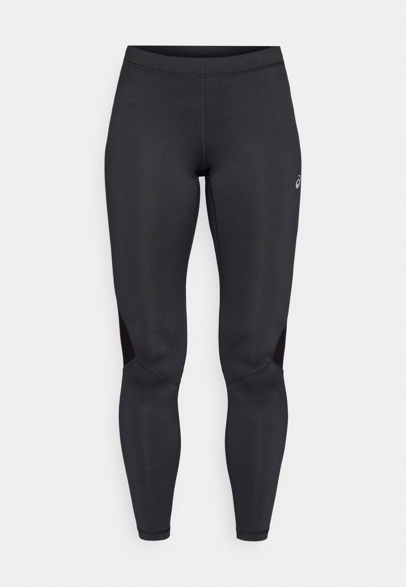Schwarze Sportleggings aus elastischem Material mit glatter Oberfläche, enganliegendem Design und seitlichen Netzpaneelen für Atmungsaktivität.