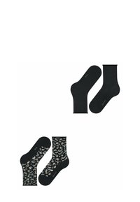 Chaussettes noires à la cheville et chaussettes mi-mollet à motifs, avec un imprimé léopard dans des tons crème et gris, au toucher doux et lisse.