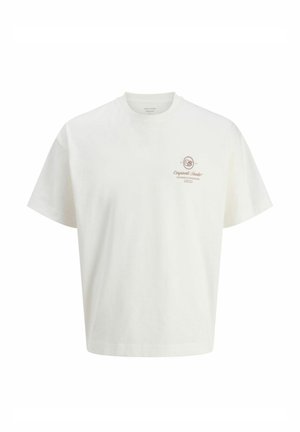 T-shirt blanc à manches courtes avec col rond, petit logo circulaire et texte "Originals Studio Designed in Copenhagen" sur le côté gauche de la poitrine.