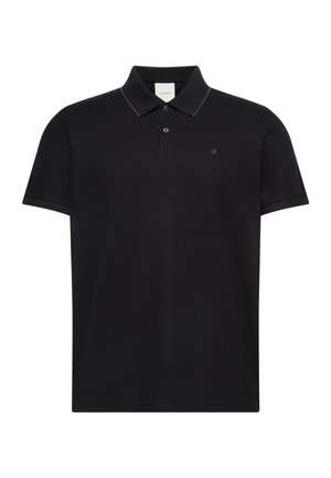 Μαύρο πόλο μπλουζάκι με κοντά μανίκια, γιακά, δύο κουμπιά, διακριτική ένθετη λεπτομέρεια στα άκρα του γιακά και μικρό λογότυπο "ck" στο στήθος.