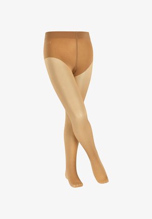 Medias a piel con acabado mate, diseño sin costuras y cinturilla reforzada. Textura suave con opacidad variable en toda su extensión.