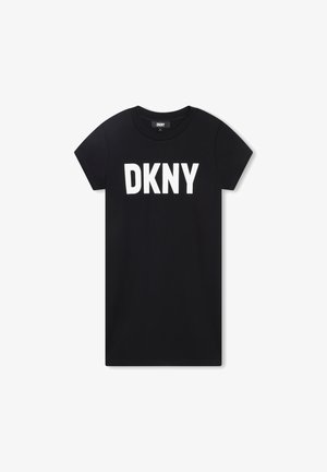 Μαύρο κοντομάνικο μπλουζάκι από βαμβάκι με έντονη λευκή λογότυπο "DKNY" μπροστά. Απλή στρογγυλή λαιμόκοψη και σχεδίαση κανονικής εφαρμογής.