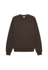 Καφέ φούτερ από απαλό βαμβάκι, με λαιμόκοψη τύπου crew, ριμπ μανσέτες και μικρό τετράγωνο λογότυπο στο αριστερό μέρος του στήθους.